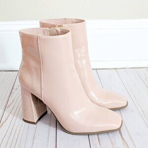 JLo Josey Patent Leather Ankle Gogo Boots Nude